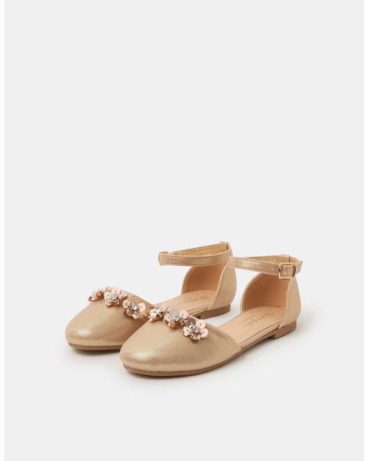 Accessorize Natural Sequin Flower Closed Toe Flats