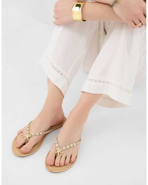 Accessorize Natural Starfish Beaded Flip Flops