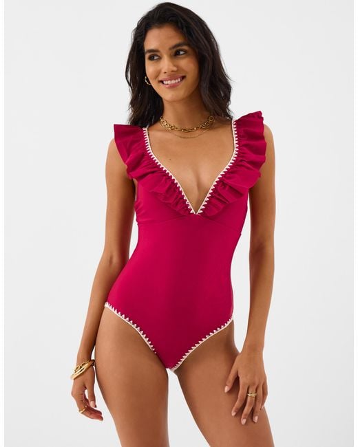 Accessorize Red Ruffle Plunge Swimsuit