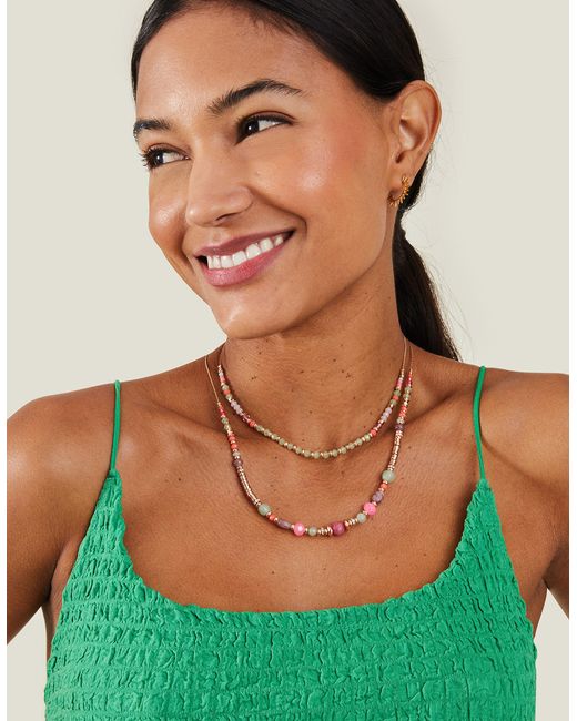 Accessorize Natural Women's Green 2-pack Facet Bead Necklaces