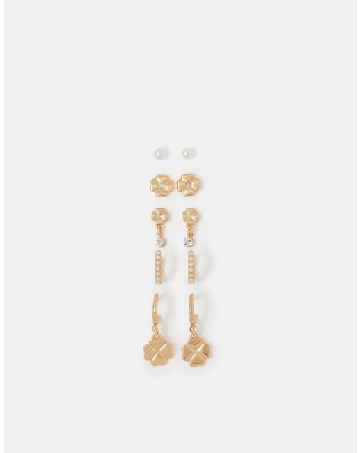 Accessorize White 5-Pack Clover Pearl Stud & Hoop Earrings