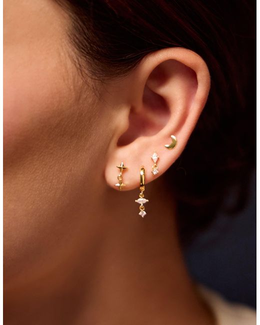 Accessorize White 4-Pack 14Ct-Plated Star Stud & Hoop Earrings