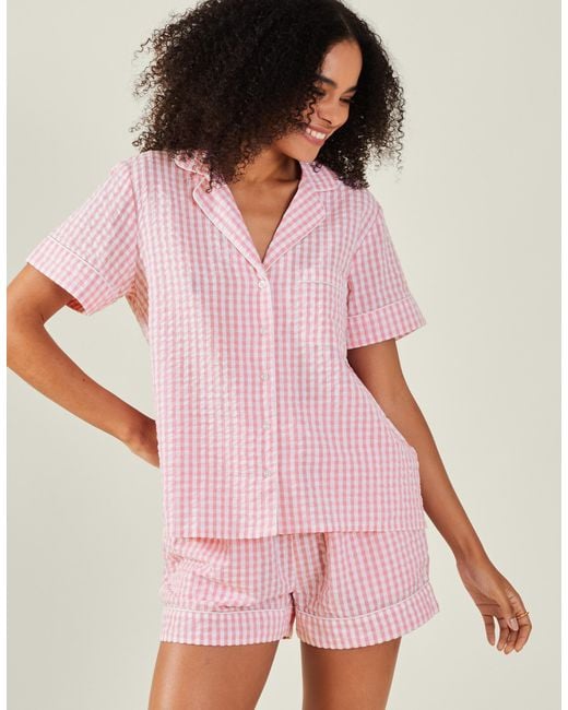 Accessorize Pink Cotton Gingham Short Pyjamas Set