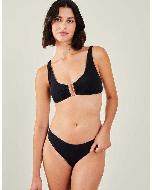 Accessorize Black Sleeveless Stretchy Nylon Metal Detail Bikini Top