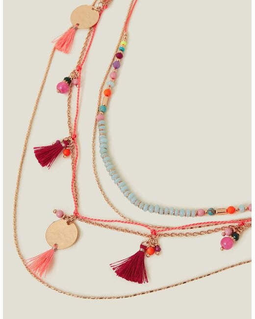 Accessorize Pink Red Coin Tassel Layered Necklace