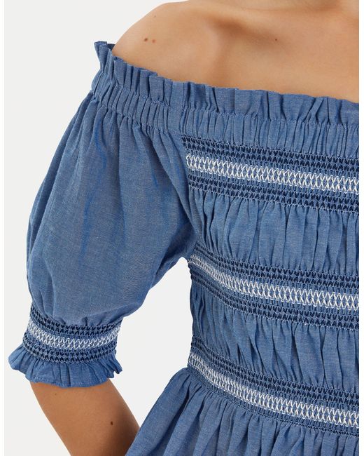 Accessorize Blue Off-The-Shoulder Smocked Top