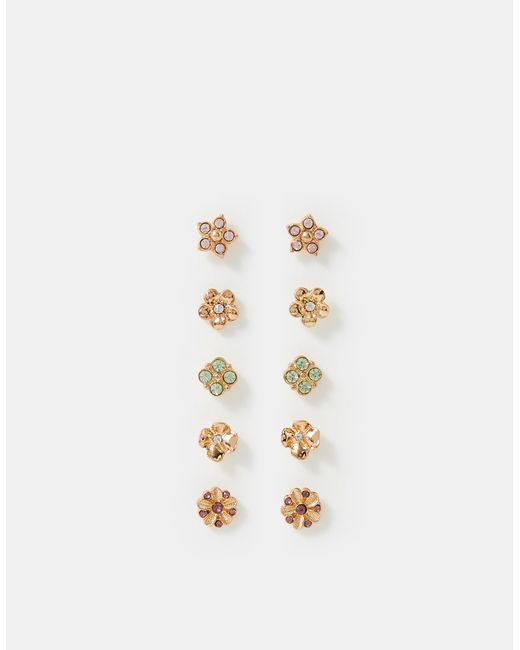 Accessorize Brown 5-Pack Flower Stud Earrings