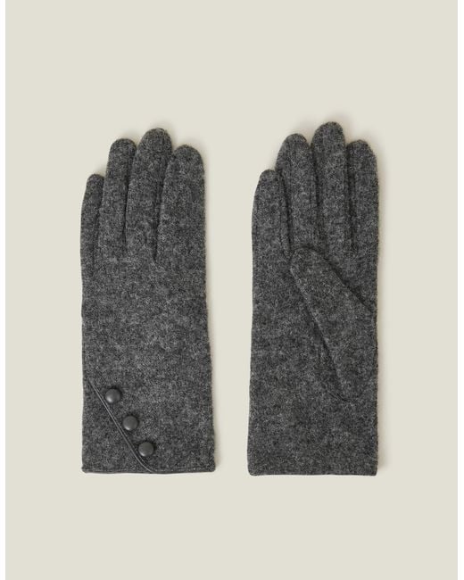 Accessorize Gray Knitted Wool Blend Touchscreen Button Gloves