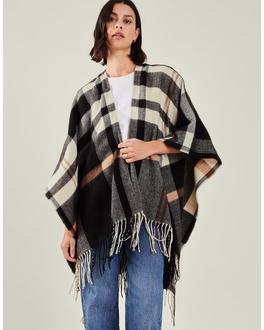 Accessorize Blue Check Cape Poncho