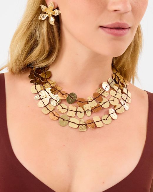 Accessorize Metallic Textured Disc Layered Necklace