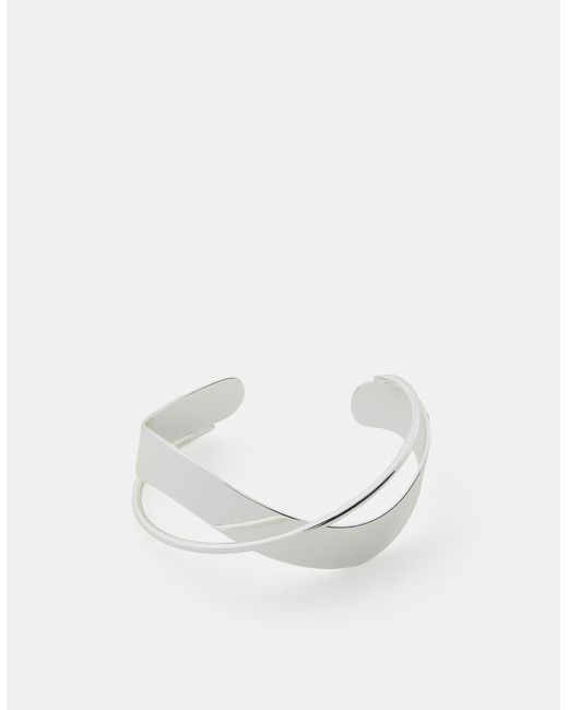 Accessorize White Sterling-Plated Crossover Bangle Bracelet