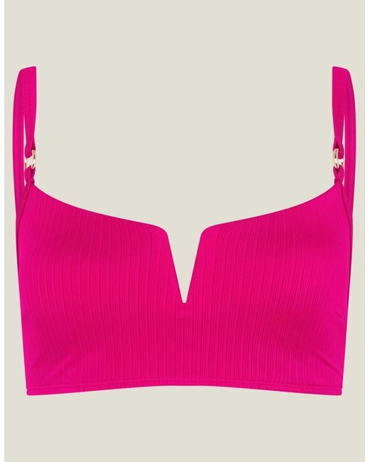 Accessorize Women's Ribbed V-neck Crop Bikini Top Pink