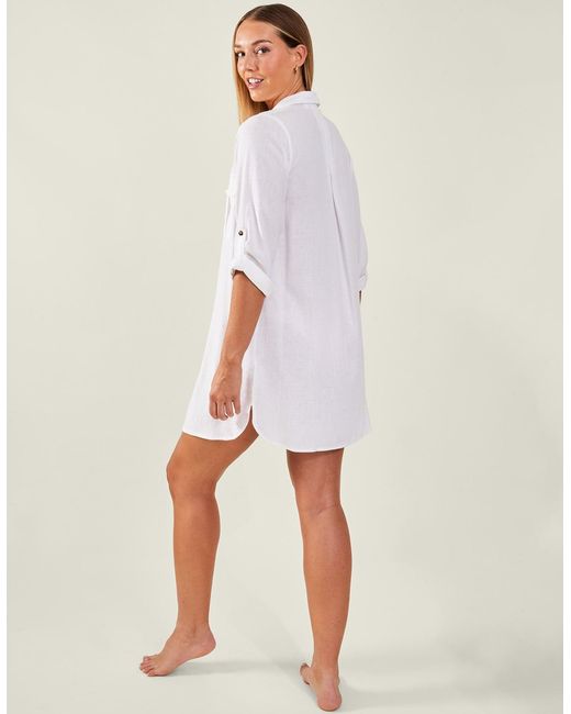 Accessorize White Long Sleeve Collared Shirt Beach