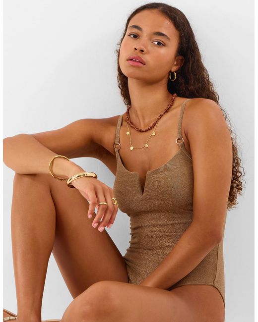 Accessorize Brown V-Front Shimmer Swimsuit