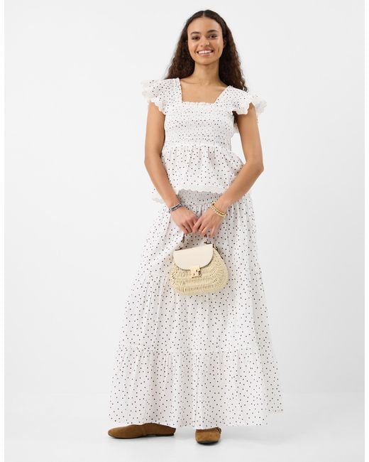 Accessorize White Frill Polka Dot Smocked Top