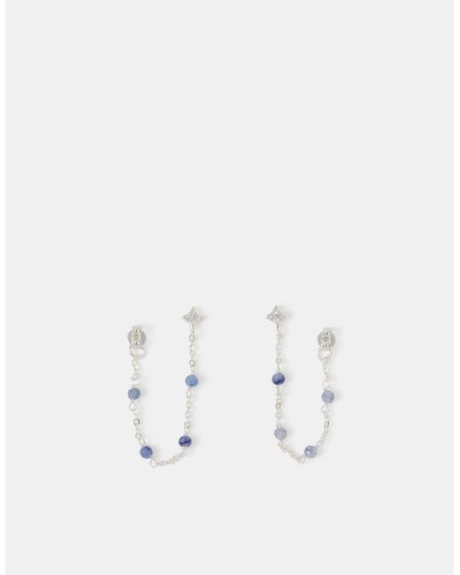 Accessorize White Sterling-Plated Quartz Chain Stud Earrings