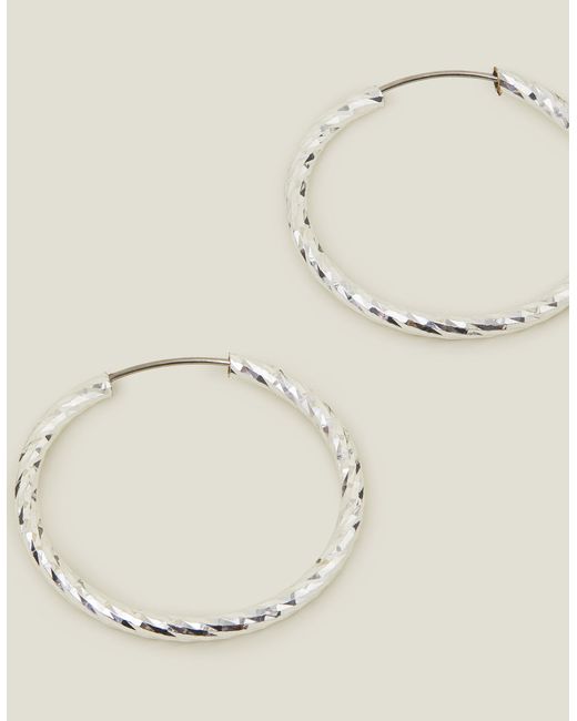 Accessorize Natural Women's Sterling Silver-plated Diamond Cut Hoops