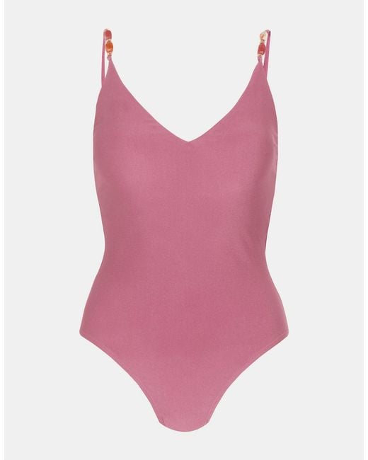 Accessorize Pink Bead Detail V-Neck Swimsuit