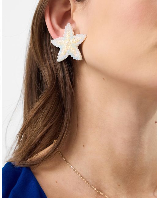 Accessorize White Beaded Starfish Statement Stud Earrings