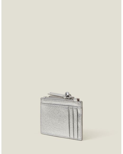 Accessorize Natural Women's Leather Metallic Card Holder Silver