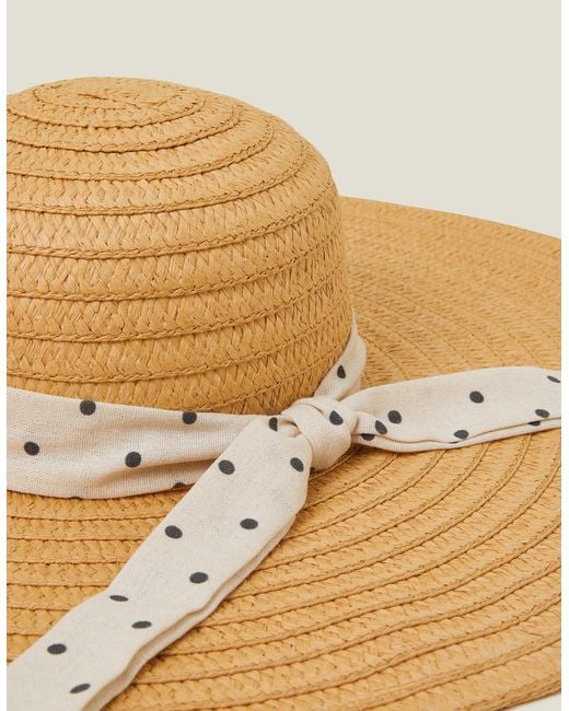 Accessorize Natural Polka Dot Bow Floppy Straw Hat