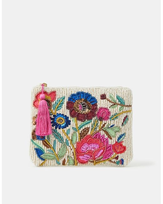 Accessorize Red Floral Beaded Pouch