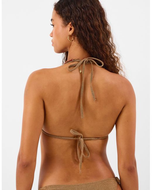 Accessorize Natural Shimmer Whipstitch Triangle Bikini Top