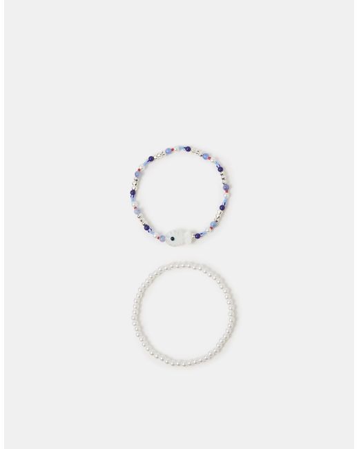 Accessorize Natural 2-Pack Fish & Pearl Bead Anklets