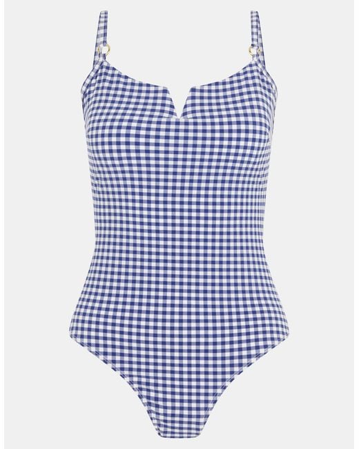Accessorize Blue One-Piece Sleeveless Regular Gingham Print Shaping Swimsuit
