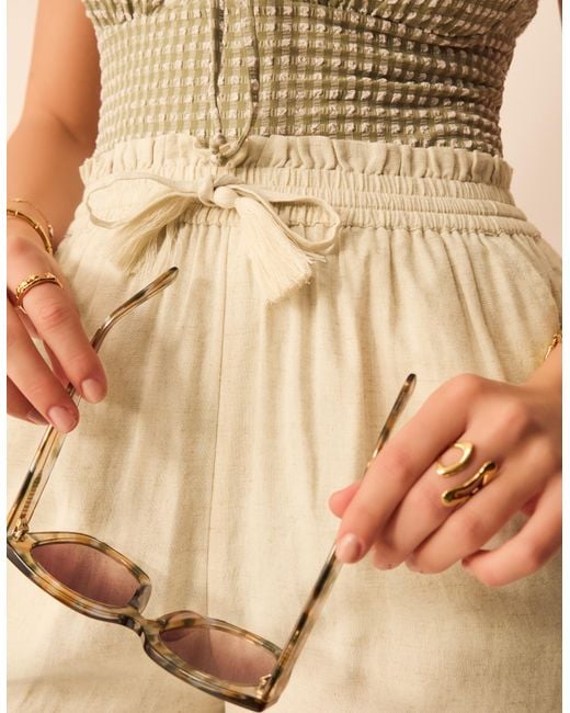 Accessorize Natural Linen Lace Trim Beach Shorts Camel