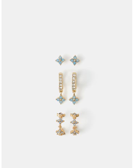 Accessorize Metallic 3-Pack Gem Cross Stud & Hoop Earrings