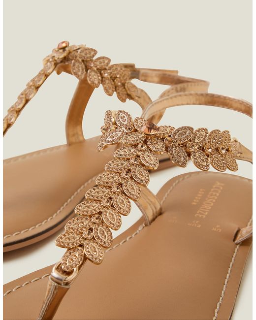 Accessorize Natural Women's Diamante Leaf Embellished Sandals Gold
