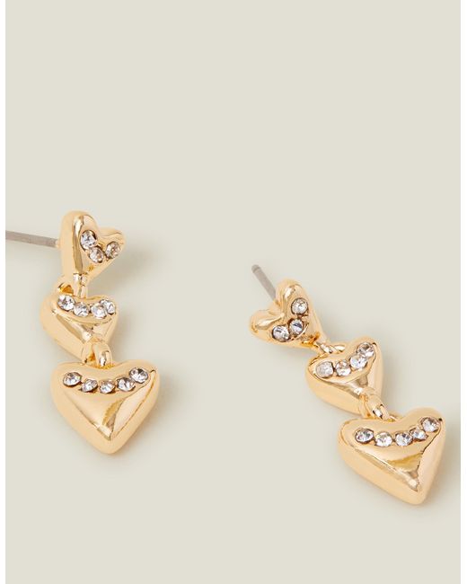 Accessorize Metallic Gold Triple Heart Drop Earrings