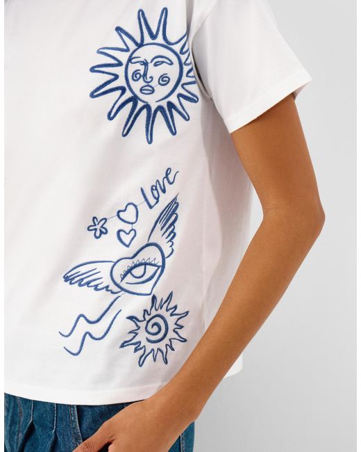 Accessorize White Cotton Sun Embroidered T-Shirt