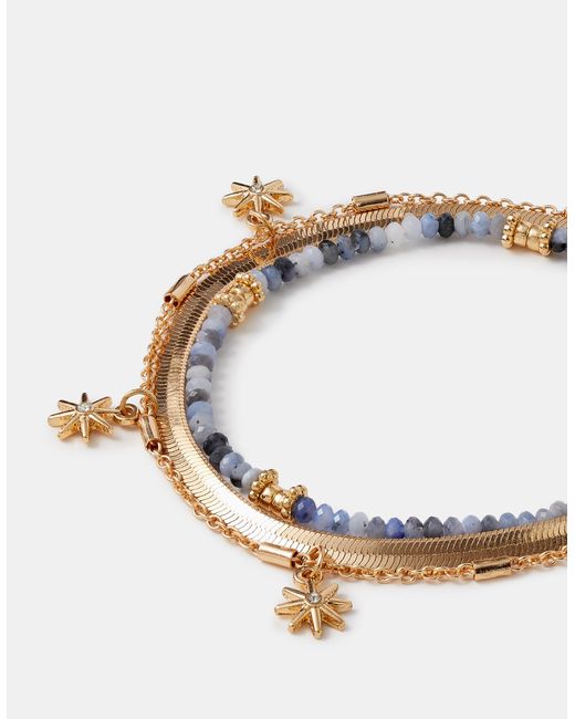 Accessorize Brown 3-Pack Beaded Celestial Anklets