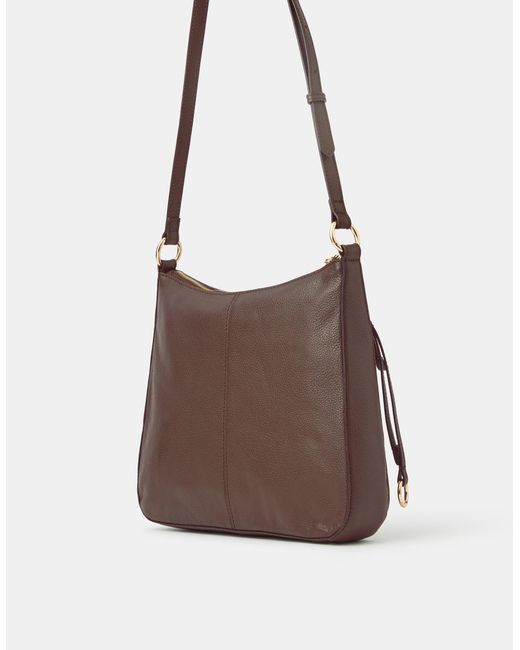 Accessorize Brown Leather Messenger Crossbody Bag