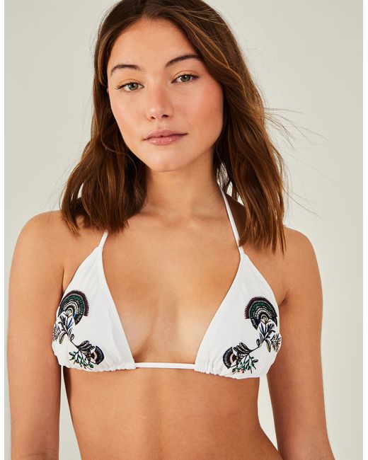 Accessorize Multicolor Women's Fan Embroidered Triangle Bikini Top White