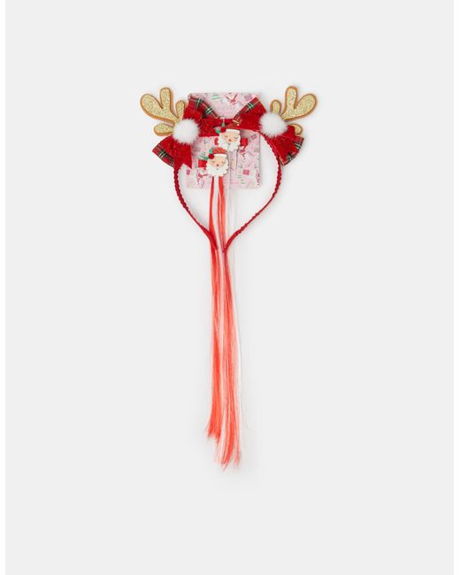 Accessorize Red Fake Hair Clip & Hairband Christmas Bundle