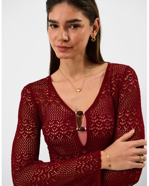 Accessorize Red Mini Long Sleeve Knitted Knit Beach Dress