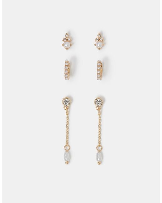 Accessorize White 3-Pack Pearl Stone Earrings