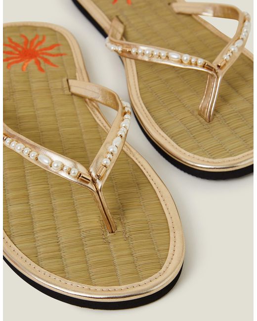 Accessorize Natural Sun Embroidered Seagrass Flip Flops