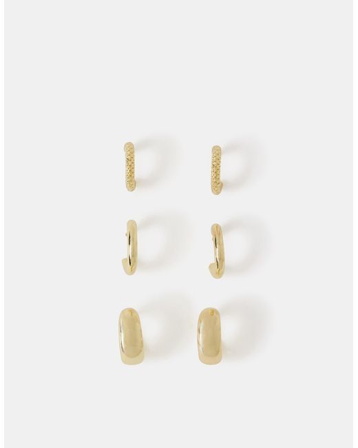 Accessorize White 3-Pack 14Ct-Plated Chunky Huggie Hoop Earrings