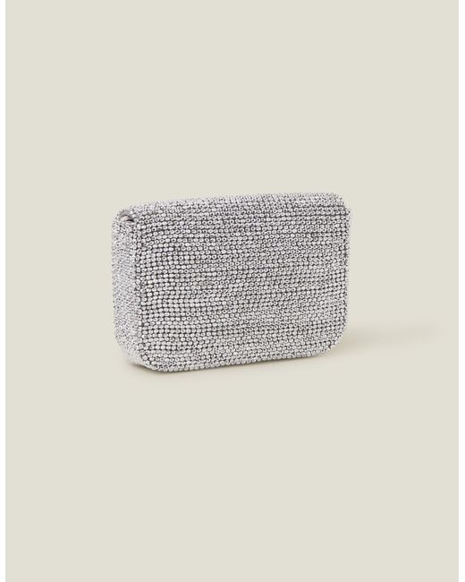 Accessorize Gray Women's Fold Over Beaded Clutch Bag Silver