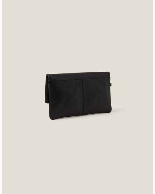 Accessorize Black Leather Fold-Over Clutch Bag