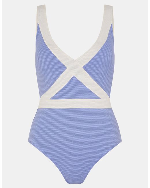 Accessorize Blue One-Piece Sleeveless Regular Textured Contrast Shaping Swimsuit, Light