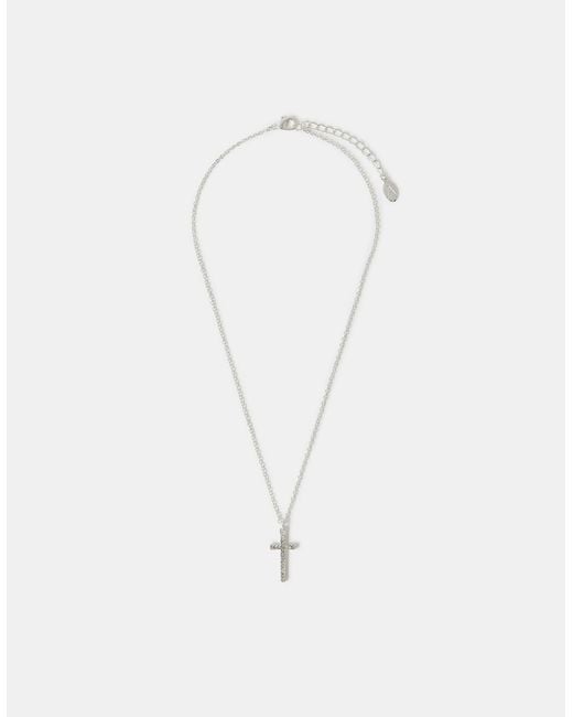 Accessorize White Pavé Cross Pendant Necklace