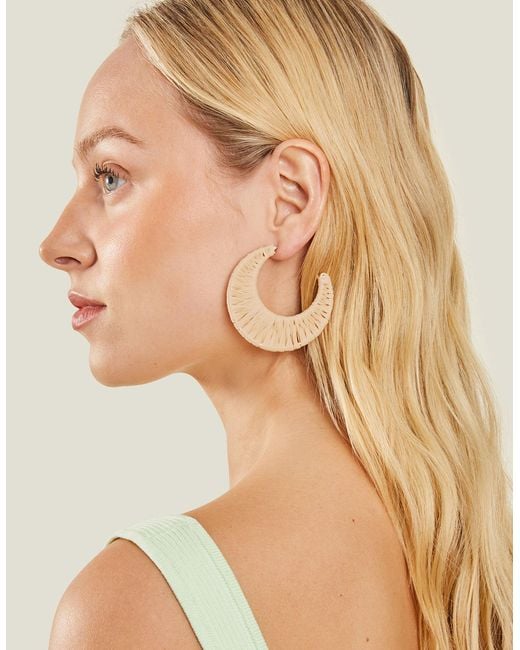 Accessorize Natural Women's Beige Large Raffia Hoop Earrings