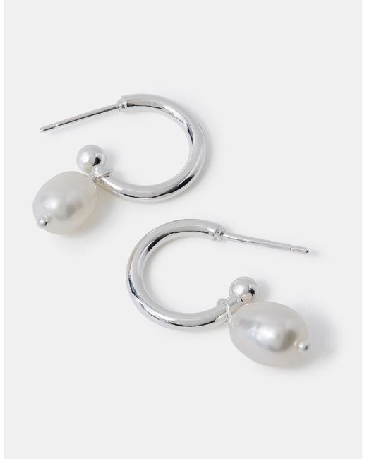 Accessorize White Sterling-Plated Pearl Drop Hoop Earrings