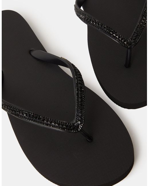 Accessorize Black Crystal Embellished Flip Flops