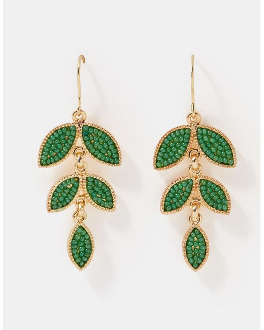 Accessorize Green Beaded Leaf Drop Earrings
